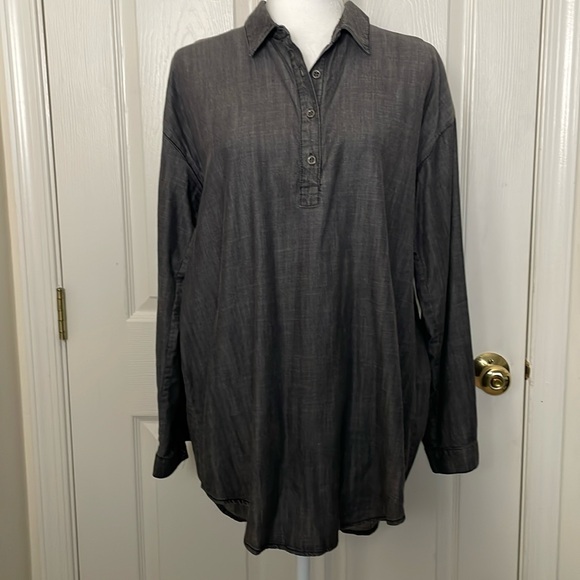 Eileen Fisher: Denim Chambray Pop-Over Shirt - Picture 1 of 11